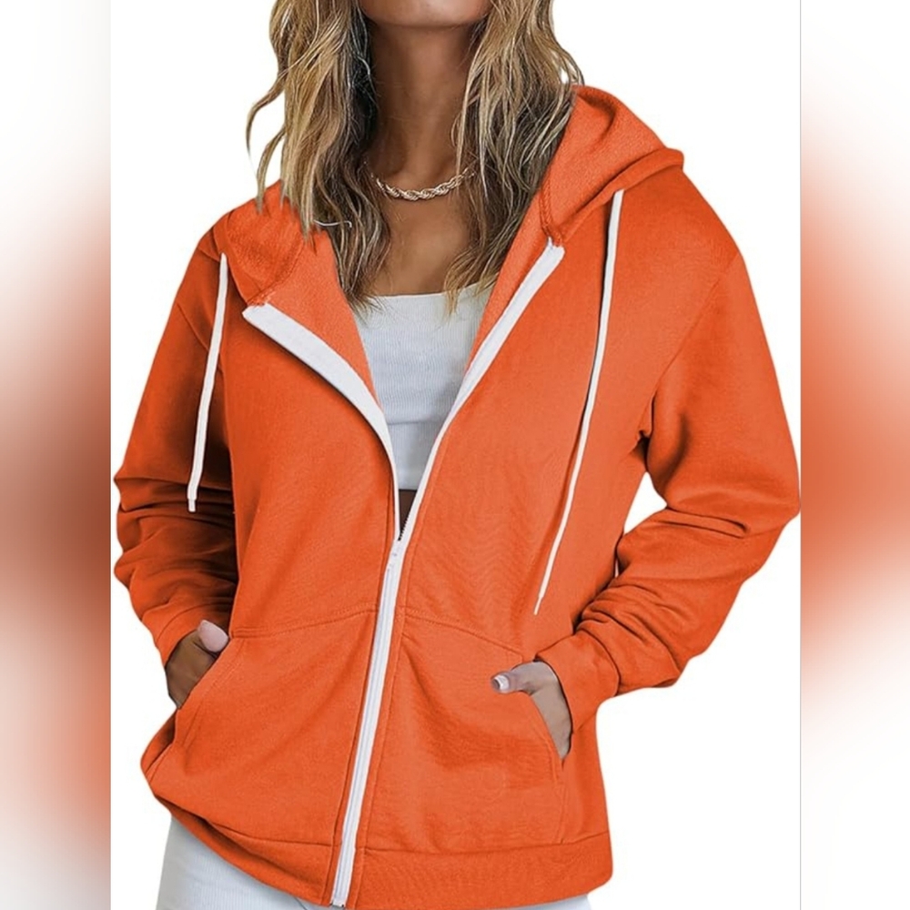 Womens Neon High Visibility Sweater Pullover Zip Hoodie Size Small